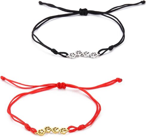 Paw Print Layered Bracelet For Girls Women Stainless Steel Hollow Out Cat Paw Print Strings Bracelet Cute Charm Adjustable Double Rope Bracelet Jewelry Cat Lover Gifts in Saudi Arabia