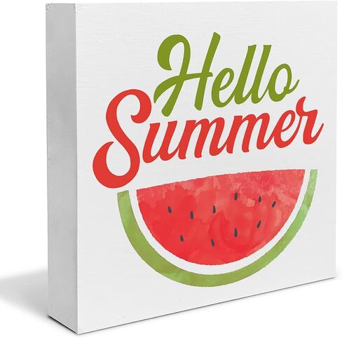 Hello Summer Wood Box Sign Desk Decor Summer Watermelon Wood Block Sign Decor for Home Kitchen Shelf Wall in Saudi Arabia
