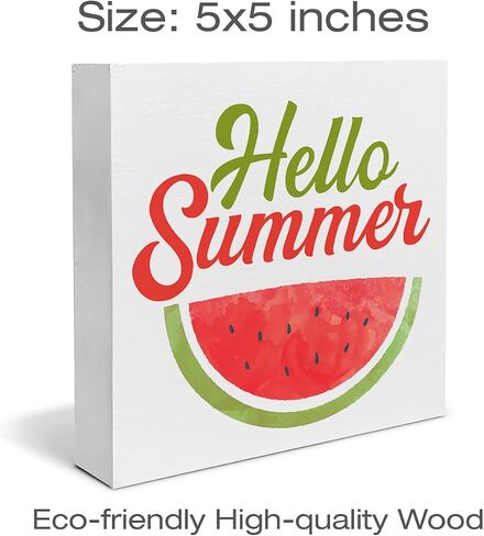 Hello Summer Wood Box Sign Desk Decor Summer Watermelon Wood Block Sign Decor for Home Kitchen Shelf Wall in Saudi Arabia