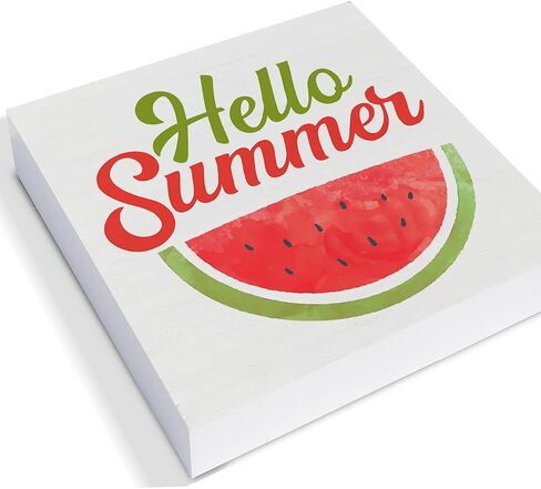 Hello Summer Wood Box Sign Desk Decor Summer Watermelon Wood Block Sign Decor for Home Kitchen Shelf Wall in Saudi Arabia