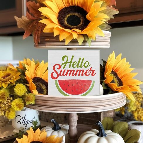 Hello Summer Wood Box Sign Desk Decor Summer Watermelon Wood Block Sign Decor for Home Kitchen Shelf Wall in Saudi Arabia