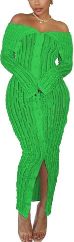 Sexy Off Shoulder Maxi Dress for Women See Through Button Down Pleated Long Sleeve Ruffle Long Dresses Night Out Clubwear in Saudi Arabia