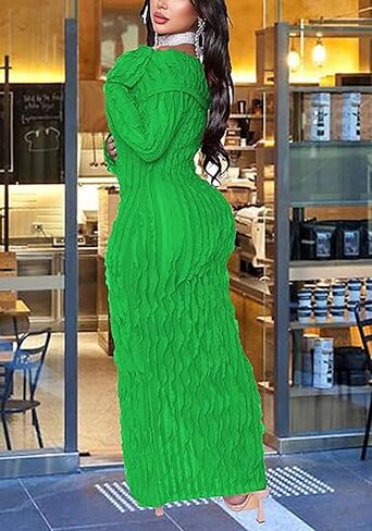 Sexy Off Shoulder Maxi Dress for Women See Through Button Down Pleated Long Sleeve Ruffle Long Dresses Night Out Clubwear in Saudi Arabia