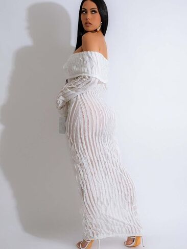 Sexy Off Shoulder Maxi Dress for Women See Through Button Down Pleated Long Sleeve Ruffle Long Dresses Night Out Clubwear in Saudi Arabia