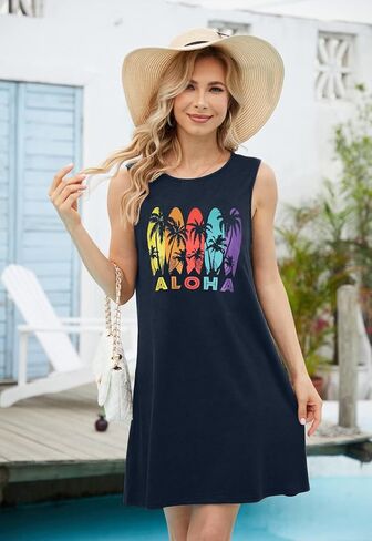 FASHGL فستان بدون أكمام على شكل شجرة جوز الهند للنساء هاواي بدون أكمام فستان شاطئ بدون أكمام فستان صيفي كاجوال بدون أكمام للعطلات in Kuwait