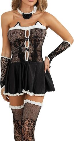 Women's Lingerie Set.Maid Spice Fishnet Dress Cosplay Lingerie Set.Costumes for role play. in Saudi Arabia