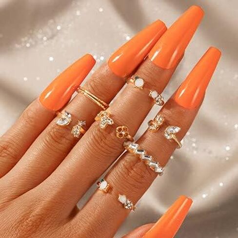 مجموعة خواتم المفصل الذهبية من Graeen خاتم فراشة قابل للتكديس كريستال منتصف الإصبع خاتم مفتوح للنساء والفتيات (عبوة من 7) in Kuwait