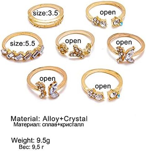 مجموعة خواتم المفصل الذهبية من Graeen خاتم فراشة قابل للتكديس كريستال منتصف الإصبع خاتم مفتوح للنساء والفتيات (عبوة من 7) in Kuwait