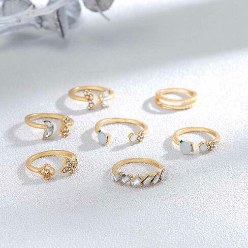 مجموعة خواتم المفصل الذهبية من Graeen خاتم فراشة قابل للتكديس كريستال منتصف الإصبع خاتم مفتوح للنساء والفتيات (عبوة من 7) in Kuwait