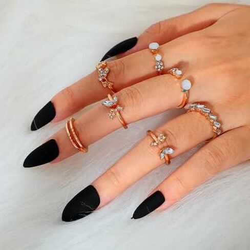 مجموعة خواتم المفصل الذهبية من Graeen خاتم فراشة قابل للتكديس كريستال منتصف الإصبع خاتم مفتوح للنساء والفتيات (عبوة من 7) in Kuwait