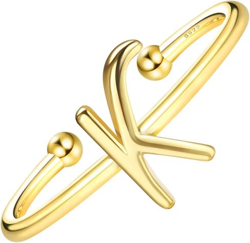MILACOLATO 925 Sterling Silver Ring 14K Gold Plated Initial Adjustable Rings Alphabet Dainty Capital Letter Initial Rings Stackable Thumb Pinky Rings Jewelry Gifts Trendy Stuff in Saudi Arabia
