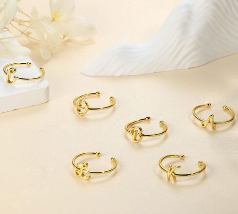 MILACOLATO 925 Sterling Silver Ring 14K Gold Plated Initial Adjustable Rings Alphabet Dainty Capital Letter Initial Rings Stackable Thumb Pinky Rings Jewelry Gifts Trendy Stuff in Saudi Arabia