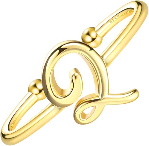 MILACOLATO 925 Sterling Silver Ring 14K Gold Plated Initial Adjustable Rings Alphabet Dainty Capital Letter Initial Rings Stackable Thumb Pinky Rings Jewelry Gifts Trendy Stuff in Saudi Arabia