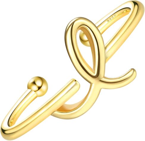 MILACOLATO 925 Sterling Silver Ring 14K Gold Plated Initial Adjustable Rings Alphabet Dainty Capital Letter Initial Rings Stackable Thumb Pinky Rings Jewelry Gifts Trendy Stuff in Saudi Arabia