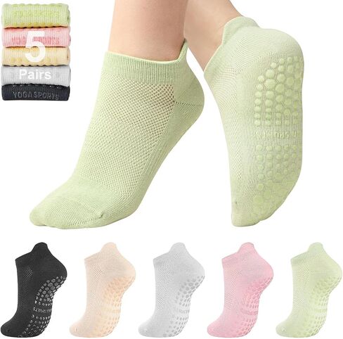 Toes Home Pilates Socks for Women, Ankle Grippy Socks for Yoga, Hospital, Barre Non Slip Workout Sticky Slipper Socks 5 Pairs in Saudi Arabia