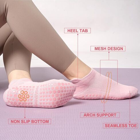 Toes Home Pilates Socks for Women, Ankle Grippy Socks for Yoga, Hospital, Barre Non Slip Workout Sticky Slipper Socks 5 Pairs in Saudi Arabia