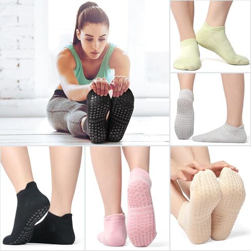 Toes Home Pilates Socks for Women, Ankle Grippy Socks for Yoga, Hospital, Barre Non Slip Workout Sticky Slipper Socks 5 Pairs in Saudi Arabia