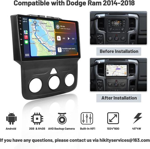 [2G+64G] مجموعة أجهزة قياس ستيريو للسيارة Dodge RAM 1500 2500 3500 2013-2018، 9 بوصة راديو Android 13 مع نظام ملاحة GPS Android التلقائي CarPlay BT FM RDS (يناسب فقط التيار المتردد اليدوي) in Saudi Arabia