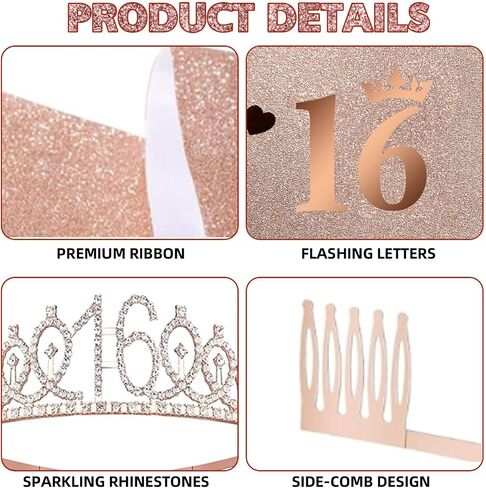 16th Birthday Decorations for Her Sweet Birthday Gifts for Girls Rose Gold 16th Birthday Sash, Tiara, Cake Topper, Number 16 Candles, Happy 16th Birthday Banner, 3D Butterfly 12pcs, Birthday Supplies in Saudi Arabia