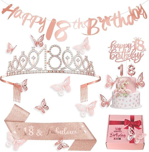 16th Birthday Decorations for Her Sweet Birthday Gifts for Girls Rose Gold 16th Birthday Sash, Tiara, Cake Topper, Number 16 Candles, Happy 16th Birthday Banner, 3D Butterfly 12pcs, Birthday Supplies in Saudi Arabia