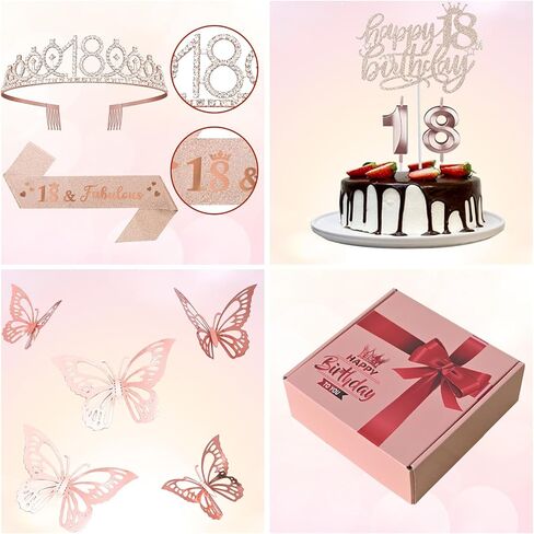 16th Birthday Decorations for Her Sweet Birthday Gifts for Girls Rose Gold 16th Birthday Sash, Tiara, Cake Topper, Number 16 Candles, Happy 16th Birthday Banner, 3D Butterfly 12pcs, Birthday Supplies in Saudi Arabia