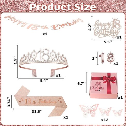 16th Birthday Decorations for Her Sweet Birthday Gifts for Girls Rose Gold 16th Birthday Sash, Tiara, Cake Topper, Number 16 Candles, Happy 16th Birthday Banner, 3D Butterfly 12pcs, Birthday Supplies in Saudi Arabia