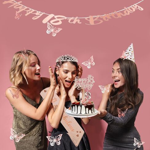 16th Birthday Decorations for Her Sweet Birthday Gifts for Girls Rose Gold 16th Birthday Sash, Tiara, Cake Topper, Number 16 Candles, Happy 16th Birthday Banner, 3D Butterfly 12pcs, Birthday Supplies in Saudi Arabia