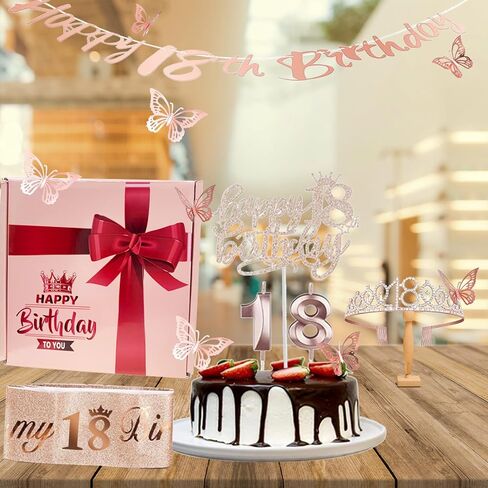 16th Birthday Decorations for Her Sweet Birthday Gifts for Girls Rose Gold 16th Birthday Sash, Tiara, Cake Topper, Number 16 Candles, Happy 16th Birthday Banner, 3D Butterfly 12pcs, Birthday Supplies in Saudi Arabia
