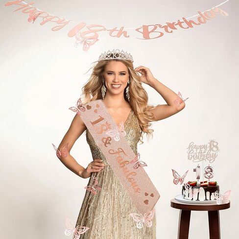 16th Birthday Decorations for Her Sweet Birthday Gifts for Girls Rose Gold 16th Birthday Sash, Tiara, Cake Topper, Number 16 Candles, Happy 16th Birthday Banner, 3D Butterfly 12pcs, Birthday Supplies in Saudi Arabia