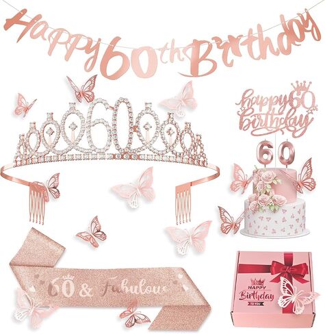16th Birthday Decorations for Her Sweet Birthday Gifts for Girls Rose Gold 16th Birthday Sash, Tiara, Cake Topper, Number 16 Candles, Happy 16th Birthday Banner, 3D Butterfly 12pcs, Birthday Supplies in Saudi Arabia