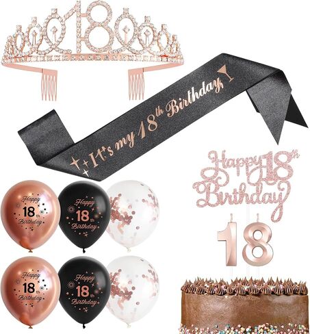 Pink 14pcs 4th Birthday Decorations for Girls, 4th Birthday Gifts for Her, Happy 4th Birthday Cake Toppers, Birthday Queen Sash, Tiara Crown, 4th Birthday Candles & 4th Birthday Balloons Set in Saudi Arabia