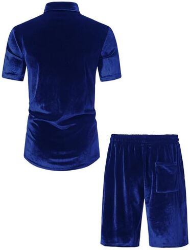 KISSQIQI Mens Tracksuits 2 Piece Velour Short Sleeve Shirt Sets Casual Button Down Velvet 80s 90s tracksuit Outfits in Saudi Arabia