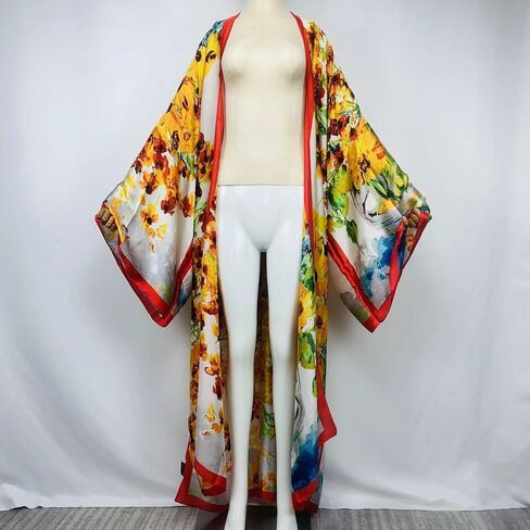 Summer Women Bikini Sweet Cardigan Stitch Cocktail sexcy African Holiday Maxi Batwing Sleeve Silk Feeling Robe Kaftan in Saudi Arabia
