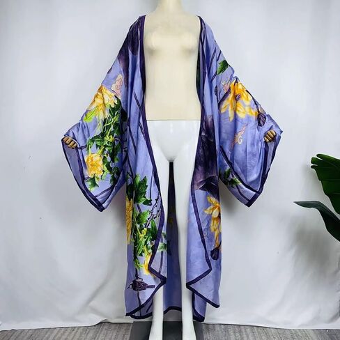 Summer Women Bikini Sweet Cardigan Stitch Cocktail sexcy African Holiday Maxi Batwing Sleeve Silk Feeling Robe Kaftan in Saudi Arabia