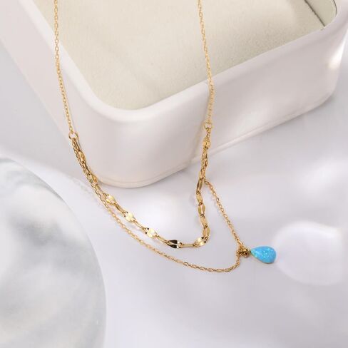 Dainty Gold Necklace for Women,Opal Aque Pendent Necklace,18K Gold Plated Teardrop Necklace,Double Layered Choker Necklace for Girls Stainless Steel Jewelry Gift for Birthday,Chrismas,Anniversary in Saudi Arabia