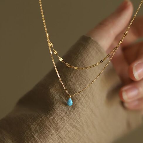 Dainty Gold Necklace for Women,Opal Aque Pendent Necklace,18K Gold Plated Teardrop Necklace,Double Layered Choker Necklace for Girls Stainless Steel Jewelry Gift for Birthday,Chrismas,Anniversary in Saudi Arabia