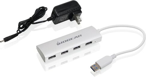 IOGEAR Powered 4 Port USB 3.0 Hub - 1 USB 3.0 In - 4 USB 3.0 Out - 5Gbps Data Transfer Rate - Compatible with Mac and Win - Aluminum Housing - GUH304P in Saudi Arabia