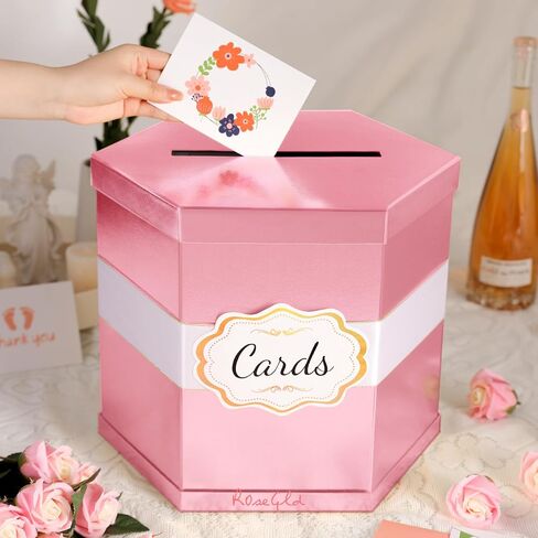 ROSEGLD Card Box, Card Receiving Box with Ribbon 14x12x12 Inches, Elegant Card Box Holder for Wedding, Graduation, Birthday, Baby Shower, Engagement (Black) in Kuwait