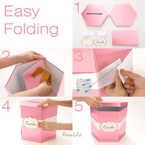 ROSEGLD Card Box, Card Receiving Box with Ribbon 14x12x12 Inches, Elegant Card Box Holder for Wedding, Graduation, Birthday, Baby Shower, Engagement (Black) in Kuwait