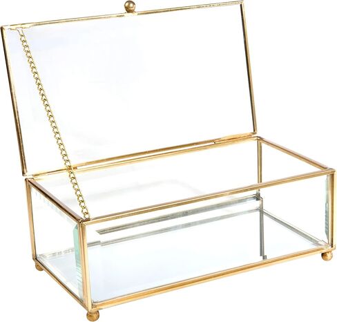 تفاصيل المنزل صندوق تذكار زجاجي مستطيل | منظم المجوهرات | لهجة ديكور | الغرور | ديكور الطاولة | هدية الزفاف | الجرار والعلب | ذهب in Kuwait