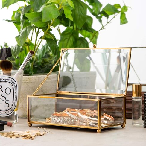 تفاصيل المنزل صندوق تذكار زجاجي مستطيل | منظم المجوهرات | لهجة ديكور | الغرور | ديكور الطاولة | هدية الزفاف | الجرار والعلب | ذهب in Kuwait