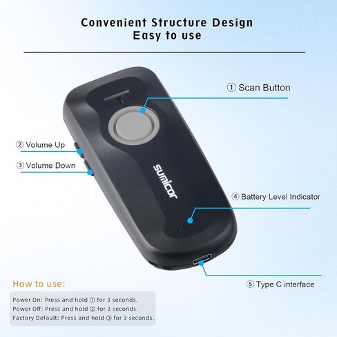 ماسح باركود لاسلكي 1D 2D محمول بلوتوث 2.4G لاسلكي USB سلكي 3 في 1 CMOS قارئ باركود صغير الحجم ماسح رمز الاستجابة السريعة يعمل مع Windows Android iOS SM8769S-2D in Kuwait
