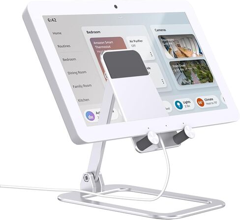 Adjustable Stand for Echo Hub, Aluminum Desktop Echo Hub Stand Holder, Multiple Anti-Slip Pads, Foldable and Portable Stand Compatible with Echo Hub, Phones/Tablets Up to 13 Inches (Silver) in Saudi Arabia