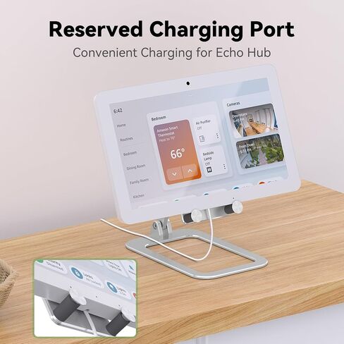 Adjustable Stand for Echo Hub, Aluminum Desktop Echo Hub Stand Holder, Multiple Anti-Slip Pads, Foldable and Portable Stand Compatible with Echo Hub, Phones/Tablets Up to 13 Inches (Silver) in Saudi Arabia