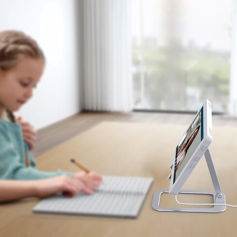 Adjustable Stand for Echo Hub, Aluminum Desktop Echo Hub Stand Holder, Multiple Anti-Slip Pads, Foldable and Portable Stand Compatible with Echo Hub, Phones/Tablets Up to 13 Inches (Silver) in Saudi Arabia