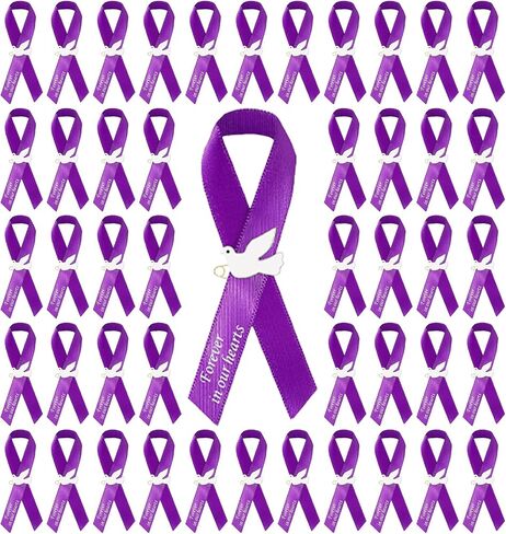 50Pcs Dove Funeral Ribbon Purple Memorial Ribbon, Funeral Ribbon Pins Classic Memorial Service Respect Meditation Ribbon Bow for Mourning Remembrance Day Event Favors in Saudi Arabia