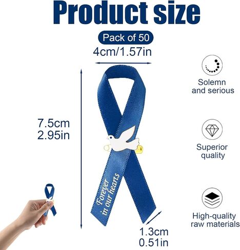 50Pcs Dove Funeral Ribbon Purple Memorial Ribbon, Funeral Ribbon Pins Classic Memorial Service Respect Meditation Ribbon Bow for Mourning Remembrance Day Event Favors in Saudi Arabia
