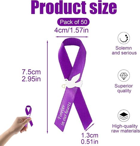 50Pcs Dove Funeral Ribbon Purple Memorial Ribbon, Funeral Ribbon Pins Classic Memorial Service Respect Meditation Ribbon Bow for Mourning Remembrance Day Event Favors in Saudi Arabia