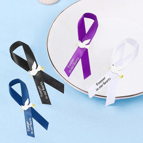 50Pcs Dove Funeral Ribbon Purple Memorial Ribbon, Funeral Ribbon Pins Classic Memorial Service Respect Meditation Ribbon Bow for Mourning Remembrance Day Event Favors in Saudi Arabia