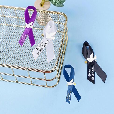 50Pcs Dove Funeral Ribbon Purple Memorial Ribbon, Funeral Ribbon Pins Classic Memorial Service Respect Meditation Ribbon Bow for Mourning Remembrance Day Event Favors in Saudi Arabia